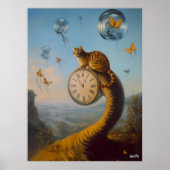Surreal Cat on Clock mit Schmetterlingen - Surreal Poster (Vorne)