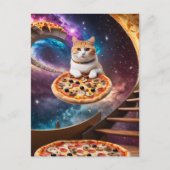 Surreal Cat on Flying Pizza Postkarte (Vorderseite)