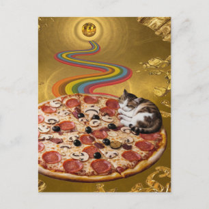 Surreal Cat on Pizza Postcard Postkarte