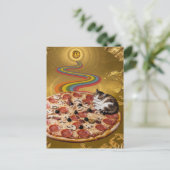 Surreal Cat on Pizza Postcard Postkarte (Stehend Vorderseite)