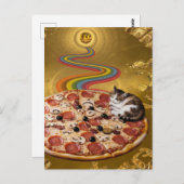 Surreal Cat on Pizza Postcard Postkarte (Vorne/Hinten)