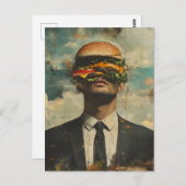 Surreal Cheeseburger Man Postkarte (Vorne/Hinten)