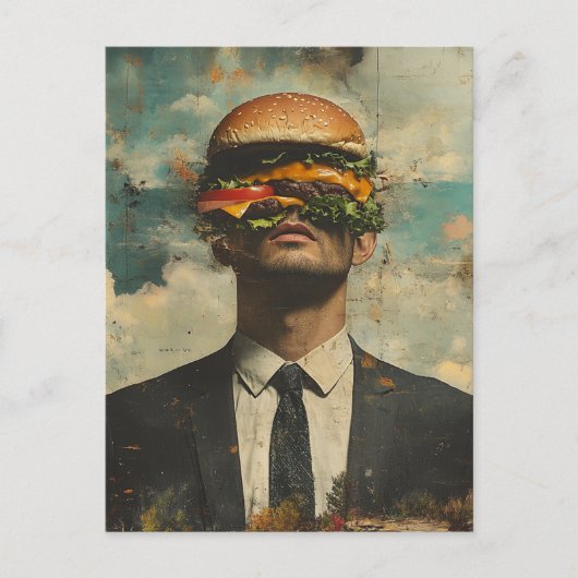 Surreal Cheeseburger Man Postkarte (Vorderseite)