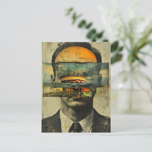 Surreal Cheeseburger Person Stadt Wasser Abstrakt Postkarte (Stehend Vorderseite)
