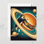 Surreal Cheeseburger Planet Cat Postkarte (Vorne/Hinten)