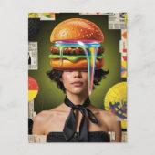 Surreal Cheeseburger Woman Collage Postkarte (Vorderseite)