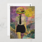 Surreal Cheeseburger Woman Mixed Media Postkarte (Vorne/Hinten)