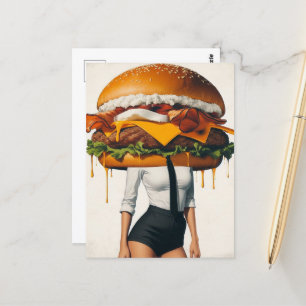 Surreal Cheeseburger Woman Postkarte