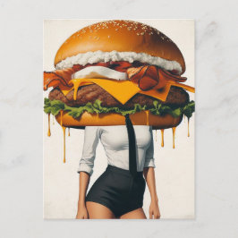 Surreal Cheeseburger Woman Postkarte