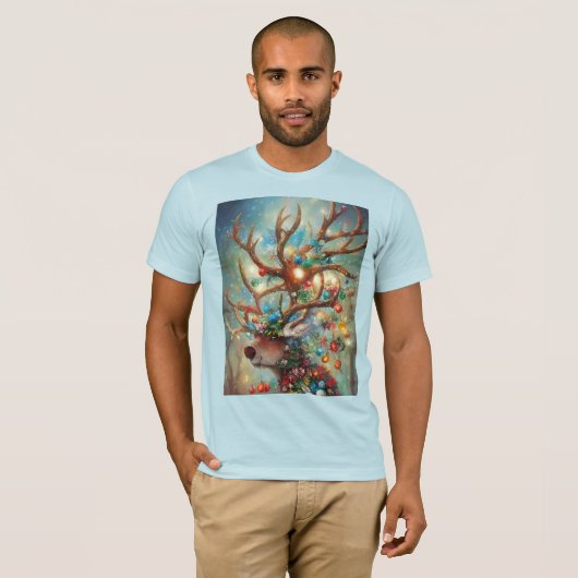Surreal Christmas Reindeer With Ornaments & Lights T-Shirt (Vorne ganz)