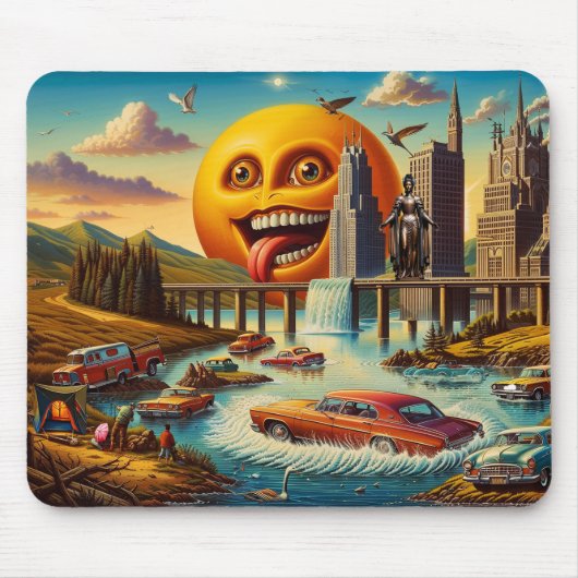 "Surreal Cityscape with Anthropomorphic Sun" Mousepad (Vorne)