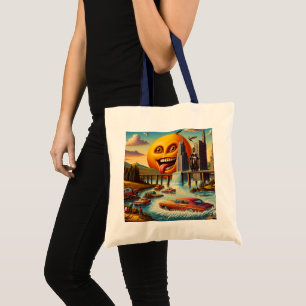 "Surreal Cityscape with Anthropomorphic Sun" Tragetasche