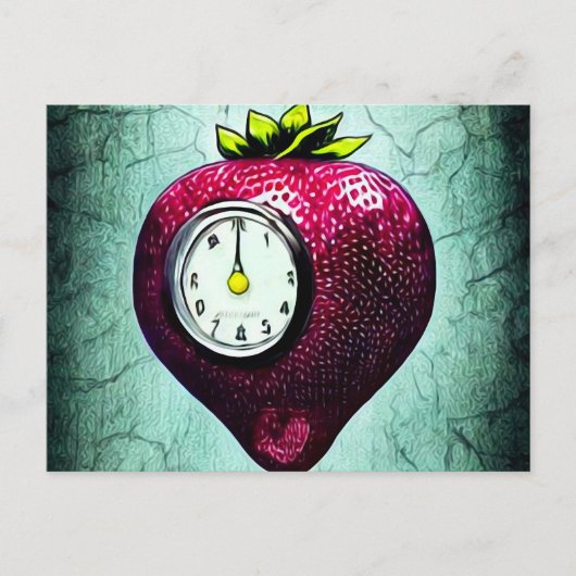 Surreal Clock Strawberry Postkarte (Vorderseite)