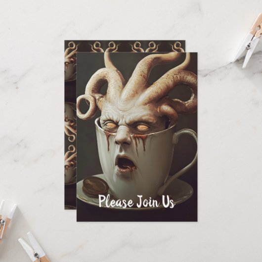 Surreal Coffee Octopus Einladung (Vorderseite/Rückseite Beispiel)