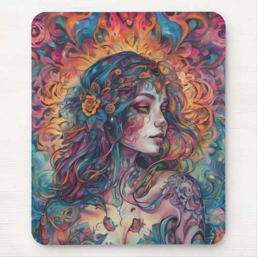 "Surreal Color Swirl Lady" - Kunst-Mauspad Mousepad (Vorne)