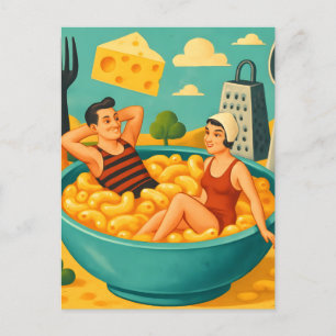 Surreal Couple Swims in einer Schüssel Käse Nudeln Postkarte