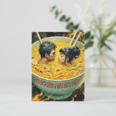 Surreal Couple Swims in einer Schüssel Nudeln Postkarte (Stehend Vorderseite)