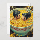 Surreal Couple Swims in einer Schüssel Nudeln Postkarte (Vorne/Hinten)