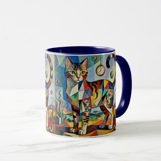 Surreal Cubist Style Cat Art Tasse (VorderseiteRechts)