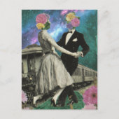 Surreal Dancing Blume People and a Train Postkarte (Vorderseite)