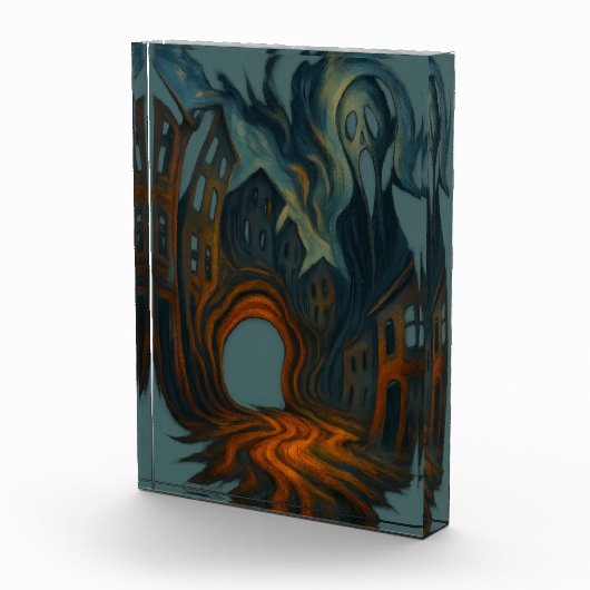 Surreal Dark Cityscape Art Ghostly Figure Painting Fotoblock (Rechts)
