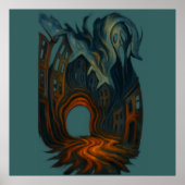 Surreal Dark Cityscape Art Ghostly Figure Painting Poster (Vorne)