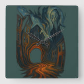 Surreal Dark Cityscape Art Ghostly Figure Painting Quadratische Wanduhr (Vorderseite)