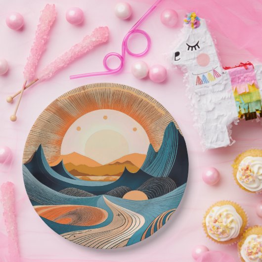 Surreal Desert Sunset Abstract Pappteller (Party)