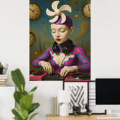 Surreal DJ Girl  Psychedelic Futuristic Art Design Poster (Heimbüro)