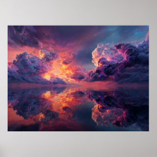Surreal dramatische Wolken mit feurigem Sonnenunte Poster