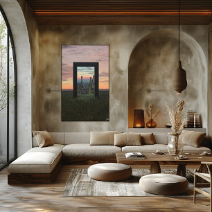 Surreal Dreamlike Gateway to City in Fields Poster