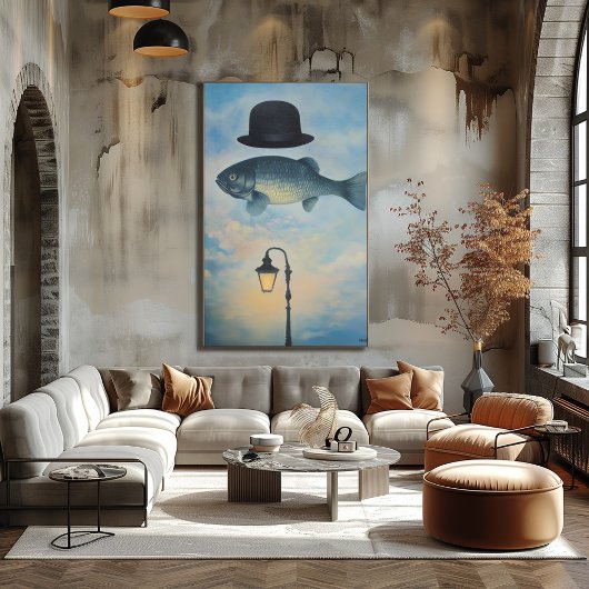 Surreal Dreamscape Fisch mit Bowlerhut Poster