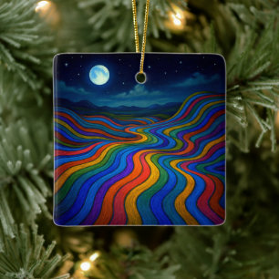 Surreal Dreamscape Moonlight Rainbow Land Keramikornament