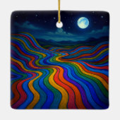 Surreal Dreamscape Moonlight Rainbow Land Keramikornament (Rückseite)