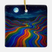 Surreal Dreamscape Moonlight Rainbow Land Keramikornament (Vorderseite)