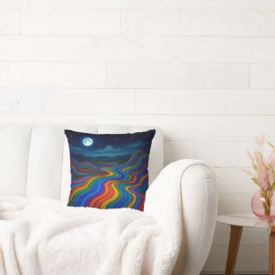 Surreal Dreamscape Moonlight Rainbow Land Kissen