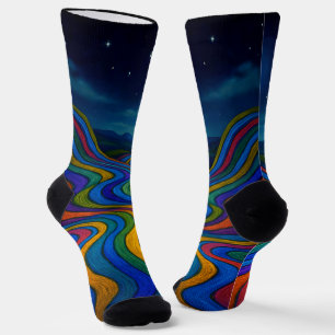 Surreal Dreamscape Moonlight Rainbow Land Socken