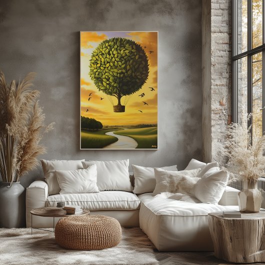 Surreal Dreamscape Tree Ballon über Serene Land Poster