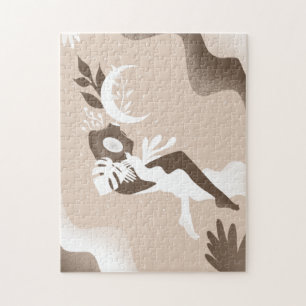Surreal Dreamy Woman Moon Nature Tropical Blätter Puzzle