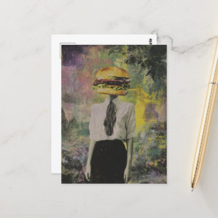 Surreal Einzigartige Cheeseburger-Frau Mixed Media Postkarte