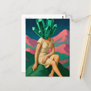 Surreal Emerald Crystals Woman Postkarte