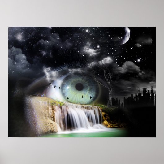 Surreal Eye Wasserfall Fantasie Poster (Vorne)