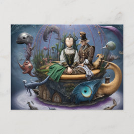 Surreal Faceless Girl on a Magic Boat Postkarte