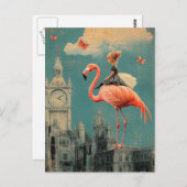 Surreal Fantasy Child Rides auf einem rosa Flaming Postkarte (Vorne/Hinten)