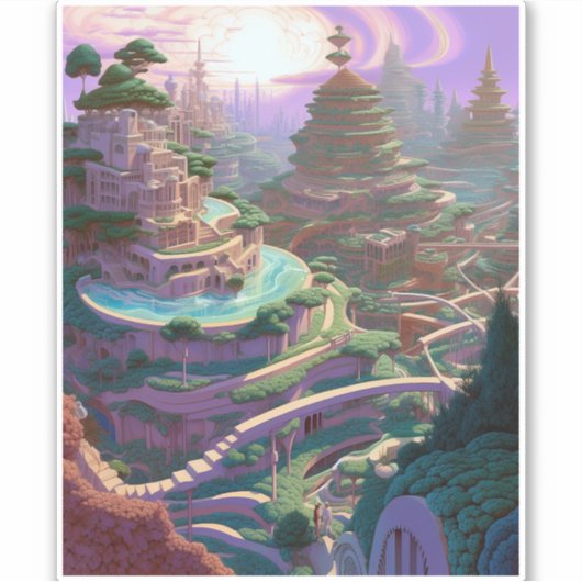 Surreal Fantasy City Aufkleber (Vorderseite)