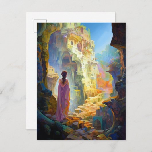 Surreal Fantasy City Landschaft Art Postkarte (Vorne/Hinten)