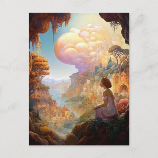 Surreal Fantasy City Landschaft Art Postkarte (Vorderseite)