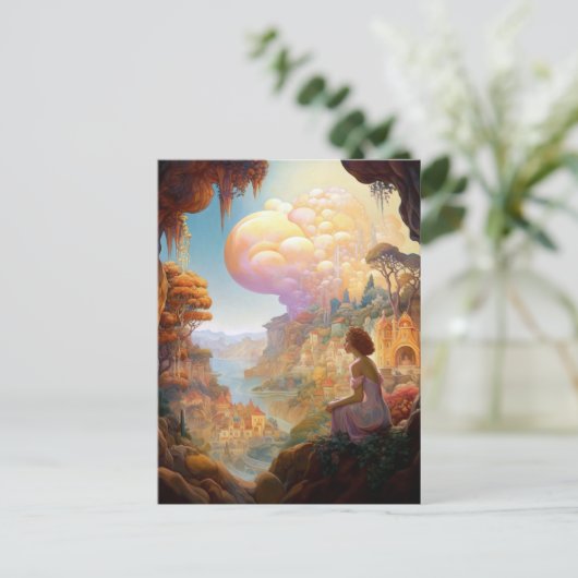 Surreal Fantasy City Landschaft Art Postkarte (Stehend Vorderseite)