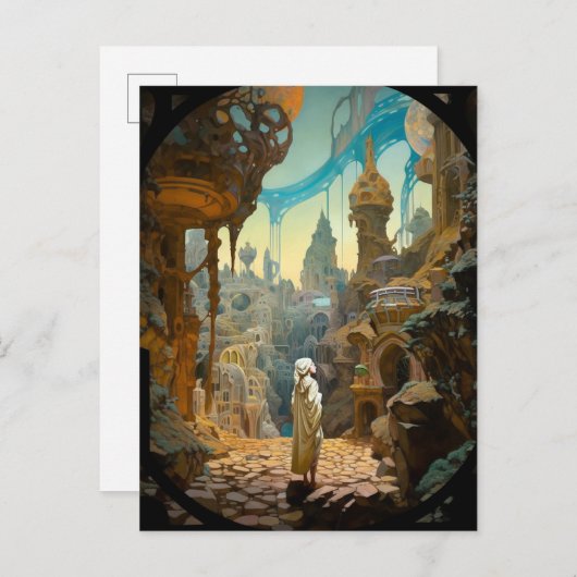 Surreal Fantasy City Landschaft Art Postkarte (Vorne/Hinten)