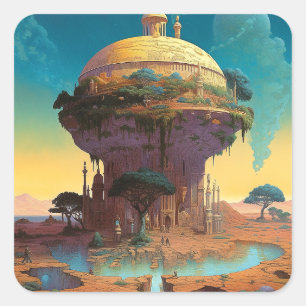 Surreal Fantasy City Quadratischer Aufkleber